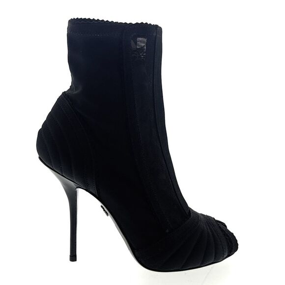 Dolce & Gabbana Black Peep-Toe Corset-Style Ankle Boots - Picture 2 of 4